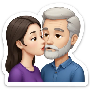 Grey haired bearded man and pretty brunette kissing  sticker