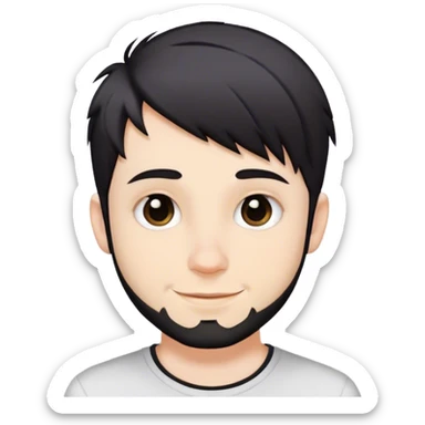 Cute white male, short dark colored hair and facial hair, nose and lip piercing, emo smiling sticker