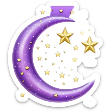 Beautiful sparkly glittery shiny pretty Violet crescent and stars scenery aesthetic decorations sticker