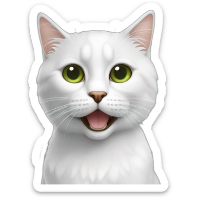 Chat blanc à poil long aux yeux verts, avec bout des oreille marron. Il manques la mâchoire du bas. sticker