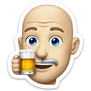 bald blue eyed emoji drinking beer sticker