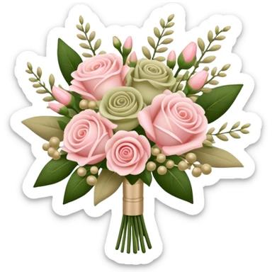Light pink and khaki green bouquet with beautiful finish sticker