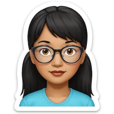 filipino woman black hair in one pony tail with straight bangs and big glasses, 60 yr old

 sticker