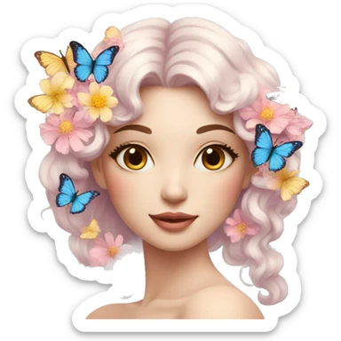 Gorgeous pastel lady with flowers and butterflies sticker
