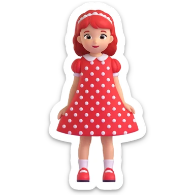 Little girl in red dress with white polka dots sticker