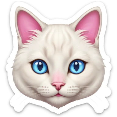 Hairy white female cat with siamese features, pink nose and blue eyes sticker