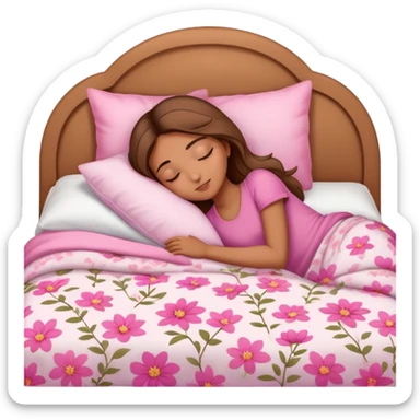 light brown girl beautiful finish sleeping on her bed with pinky floral design  sticker