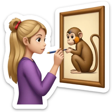  girl look a monkey is painting picture of monkey on the wall sticker