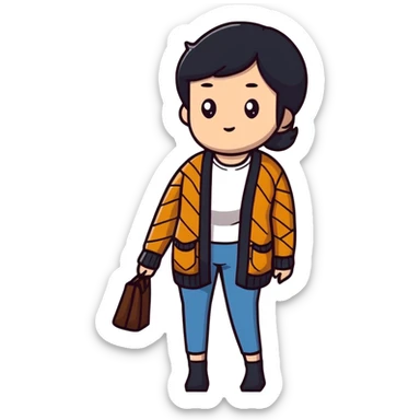 gray woman knit cardigan sticker