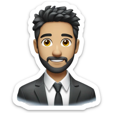 Young male with black hair and small beard on the chin, small eye, with white professional shirt.  Handsome. One picture only with blue background splashing sticker