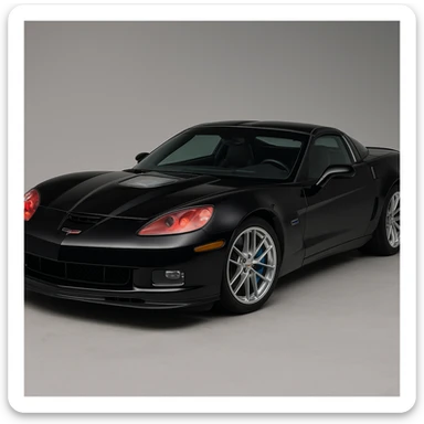 a black 2006 Chevrolet Corvette C6 ZR1 with a red headlight, detailed, sporty, three-quarter view sticker