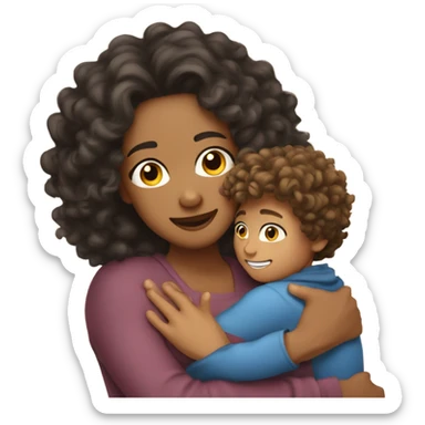 hug mum son light skin long curly hair sticker