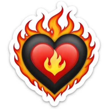 Black and red heart with flames tattoo style sticker