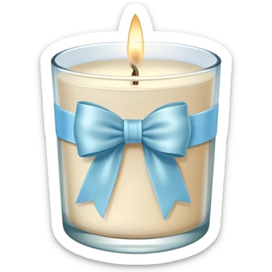light beige scented candle in glass with a light blue bow





 sticker