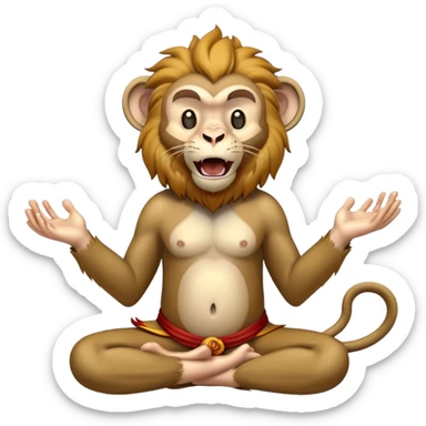 Monkey levitating in meditation while lion yelling and roaring at it  sticker