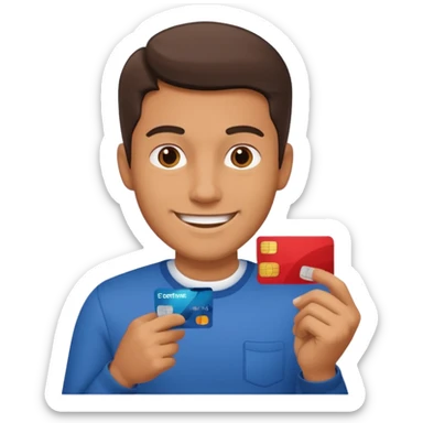 man with debit card sticker