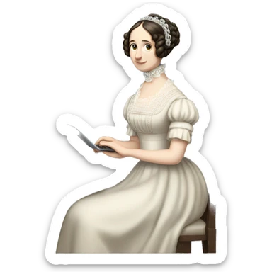 historical figure Ada Lovelace typing on a laptop sticker