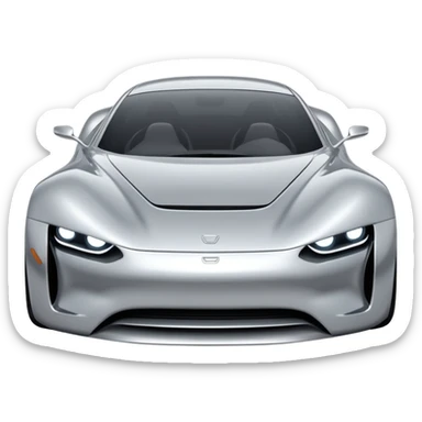 A low-profile futuristic car emoji made of polished silver chrome, wide body stance, smooth aerodynamic shape, glossy metallic surface, soft reflections, luxury swag aesthetic, minimal details, iOS emoji style, centered on clean white background, studio lighting sticker