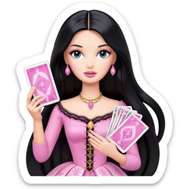 long black hair barbie with light pink tarot card sticker