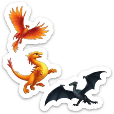 Un Phoenix, un tigre blanc, une tortue noir et un dragon sticker