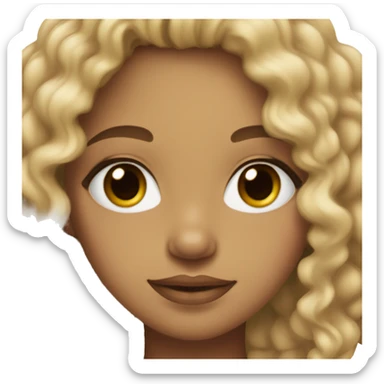 biracial girl with curly blonde hair full lips and small nose and almond shpaed bronw eyes sticker