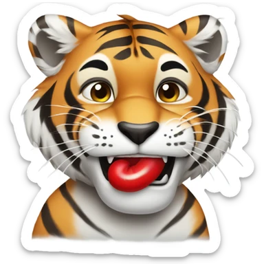 Tiger putting on red lipstick and blowing kisses  sticker
