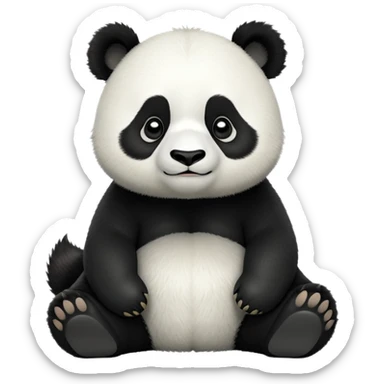 cinematic-[panda bear]-realistic-full-body-sitting-emoji,-tail-tucked-close,-head-tilted-dramatically,-thick-[black and white]-fur,-simplified-yet-realistic-focused-features,-highly-detailed,-glowing-with-an-almost-sarcastic-glow sticker