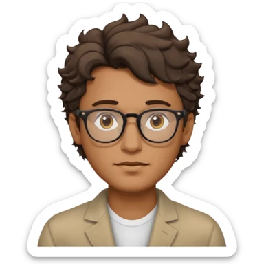 Could you draw me a man with wavy hair, low fade style, glasses, brown eyes, sharp facial features, and a masculine look? sticker