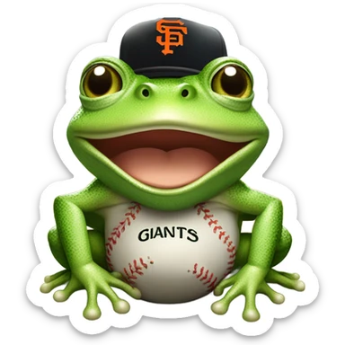 Green toad with San Francisco Giants hat sticker