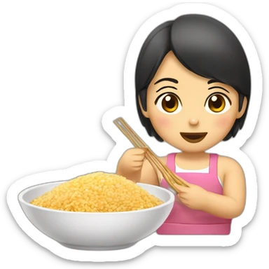 Chinita gordita comiendo arroz  sticker