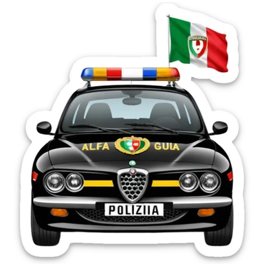 crea auto di servzio alfa romeo giulia colore nero con la scritta sul lato polizia penitenziaria e la un leopardo e la bandiera italiana sticker