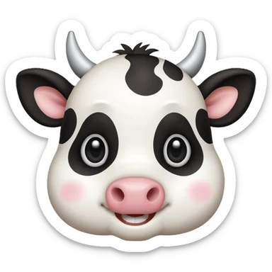 cute simple kawaii cow face, very simple dot eyes, big pupils sticker