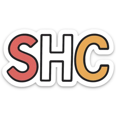 Edit the image to have the letter H in 'SHC' as pure white, the letter S in red, and the letter C in orange. Use a simple sans-serif font style. Keep the background transparent. sticker