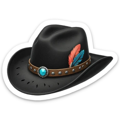 black cowboy hat with a black feather sticker