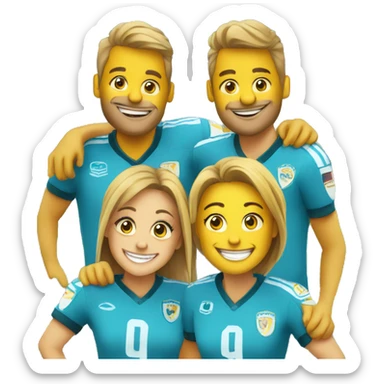 four happy football fans at a staduim sticker