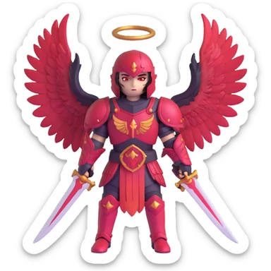 sinister warrior angel with blood-stained armor and crimson wings sticker