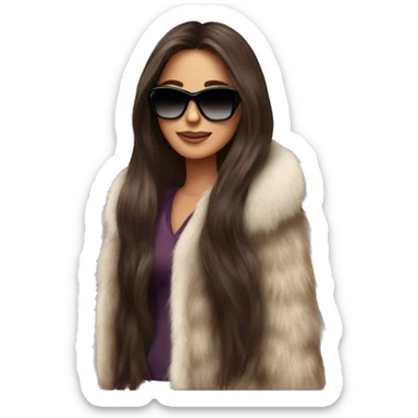 Beautiful long hair brunette with fur coat and sunglasses sticker