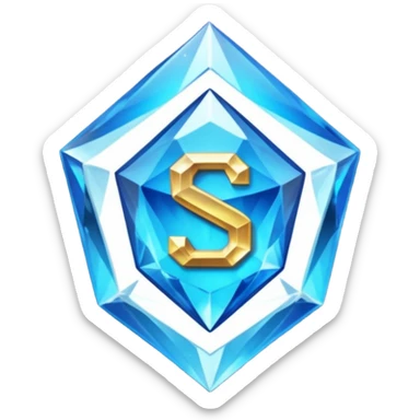 Create a custom emoji badge featuring a stylized, glossy letter “S”. Style it after the Diamond rank from League of Legends. Use crystalline blue tones, sharp reflections, faceted textures, and a high-end glowing frame.
 sticker