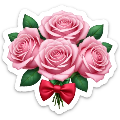 A sparkly romantic beautiful cute pretty aesthetic soft-pink rose bouquet with a red bow tie  sticker