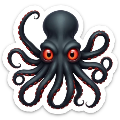 black tentacled creature with a large red eye and clawed tips, not an octopus, tentacles curled inward sticker