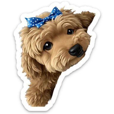 fluffy dog with blue bow sticker