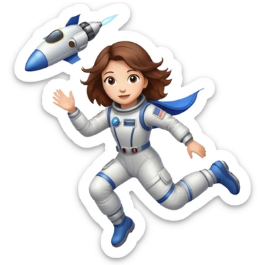beautiful brown hair girl flying to space sticker