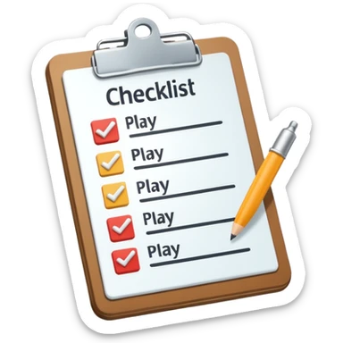 clipboard with checklist and play symbol sticker