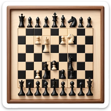 A chessboard with a few strategically placed pieces, including a king, queen, and pawns. The scene highlights the classic black and white squares of the board, emphasizing strategy and thoughtfulness in the game of chess. sticker