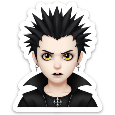 vampire emoji with spiky emo hair with stretched ears gauges sticker