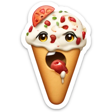 Ice cream eating a pizza sticker