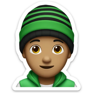 Shy boy with black and green striped beanie  sticker