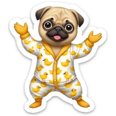 Pug dancing in duck pajamas sticker