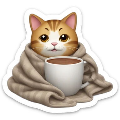 Cat with a cup of hot chocolate and wrapped in a blanket sticker
