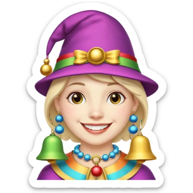 Royal Jester – Smiling trickster with colorful hat and bells sticker